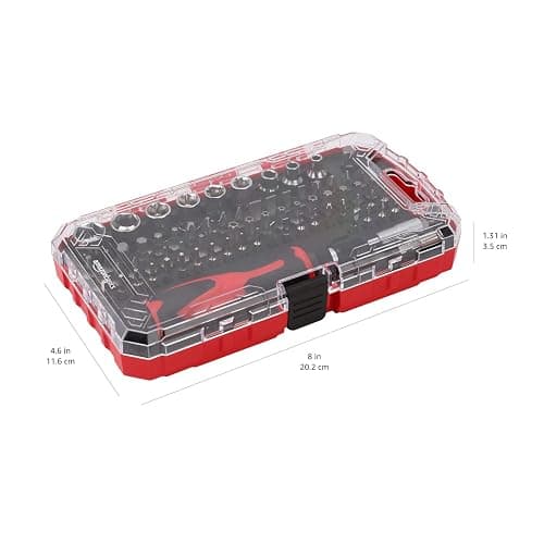Amazon Basics Magnetic Ratcheting Wrench and Electronics Precision Screwdriver Tool Set, 73-Piece, with Carry Case for Household Repair, Small Jobs, Eyeglasses, Black/Red/Silver thumbnail 2