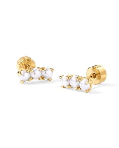 PAVOI 14K Gold Plated Dainty Flat Back Earrings for Women, Piercing Studs | Hypoallergenic Earrings with 925 Sterling Silver Posts, Helix Cartilage Screw Back Piercings with Cubic Zirconia thumbnail 3
