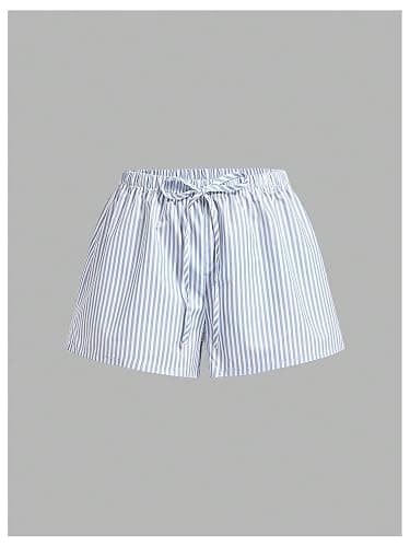 RoseSeek Women's Striped Print Drawstring Elastic Waist Shorts Casual Wide Leg Low Rise Summer Boxer Shorts thumbnail 4