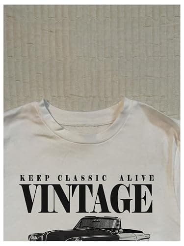 Floerns Women's Letter Vintage Car Print T Shirts Crew Neck Short Sleeve Y2k Crop Tops thumbnail 3
