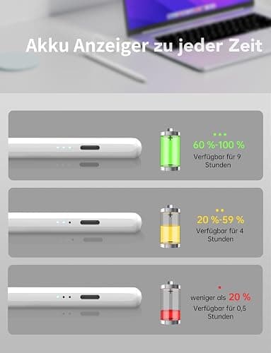 MEKO Stift für Apple iPad 2018-2025 mit Schnellladeleistung, Pen mit Palm Rejection und Neigungssensitivität, Pencil für iPad 6.-10./A16, Pro M4/13,11",12.9", Mini 5.-7., Air M2/M3 3.-5., Weiß thumbnail 3