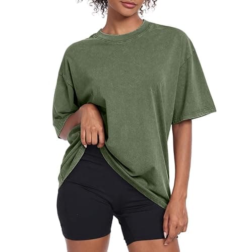 Womens Vintage Oversized T Shirts Acid Washed Baggy Cotton Tee Workout Gym Shirts Boyfriend Short Sleeve Tops - Image 1