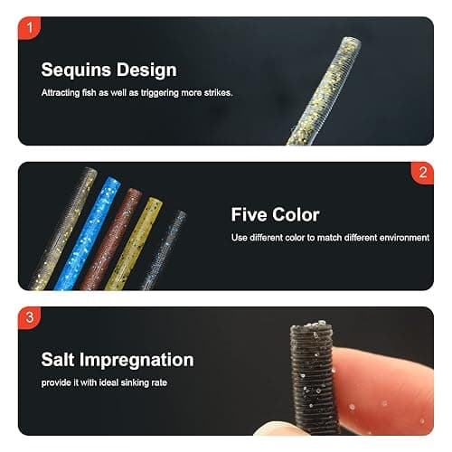 Lilureena Ned Rig Kit for Bass Fishing – 25pcs/40pcs/60pcs/133pcs Finesse Soft Plastic Worms, Stick Baits, Swimbaits Lures with Shroom Ned Jig Heads, Complete Lure Set for Freshwater Fishing thumbnail 5