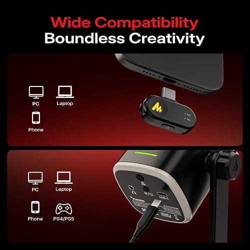 MAONO PD100W Wireless/USB Microphone, PC Gaming Mic with One-Click Noise Reduction,Mute Button,Custom RGB, 3.5mm Headphone Jack, Desktop Dynamic Streaming Mic for Recording,Podcasting, Black thumbnail 2