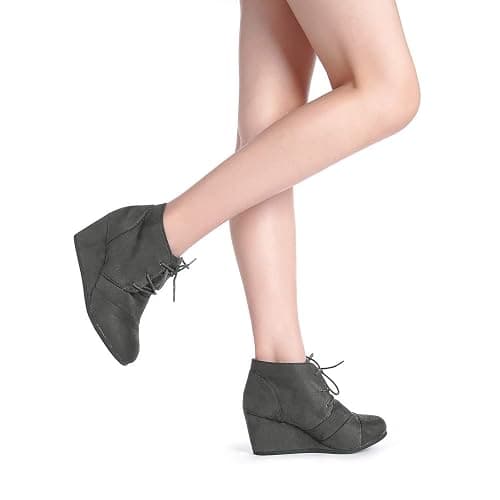 DREAM PAIRS Women's Wedge Boots Casual Fashion Lace Up Low Heel Ankle Booties Shoes thumbnail 2