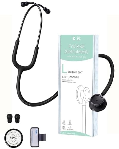 FriCARE Dual Head Stethoscope - Stethoscopes for Nurses, Medical Nursing Students, Paramedics/EMT/LVN/VNA Backup Estetoscopio, Matte Black Tube & Chestpiece Finish - Image 1