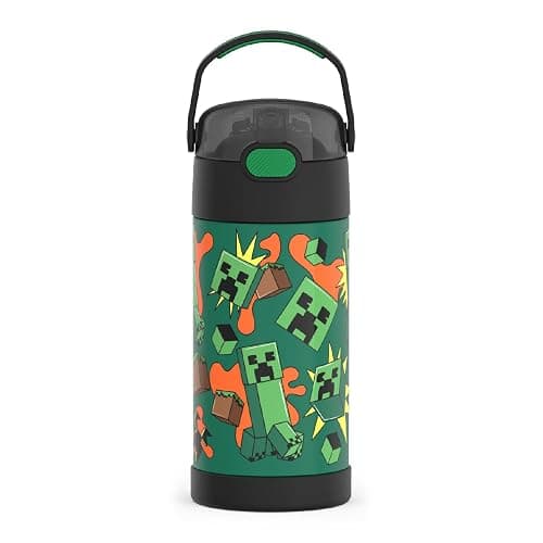 THERMOS FUNTAINER Water Bottle with Straw - 12 Ounce - Kids Stainless Steel Vacuum Insulated Water Bottle with Lid, Minecraft - Image 1
