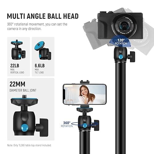 NEEWER Camera Table Mount with Ball Head, 17-40 Inch Adjustable Table Light Tripod with 1/4 Inch Screw and C Clamp for DSLR Camera, Ring Light, Live Stream, Vlog, Maxi Load: 3 kg, TL283 (Blue) - TL283/Blue thumbnail 3