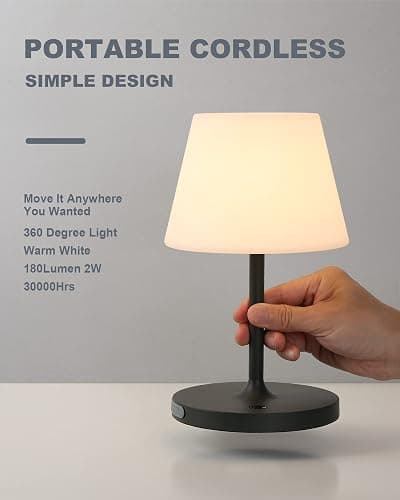 WEILAILUX Outdoor Battery Operated Table Lamp Waterproof, 4000mAh Cordless Table Lamp Rechargeable, Touch Dimmable Desk Lamp, LED Night Light for Patio Camping Restaurant Home, H9.6in, Dark Grey thumbnail 2