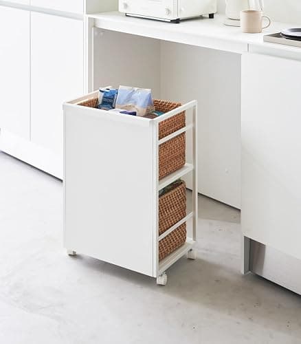 YAMAZAKI Home Tower Wheeled Wagon Cart with Adjustable Shelves and Hooks - Rolling Concealed Organization for Food, Pet Supplies, Or School Supplies, 24" - Steel - thumbnail 2