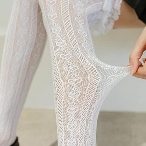 EHOTER Lolita Fischnetz Oberschenkelhohe Socken Herz Gestreift Spitze Rüschen Overknee Strümpfe Damen Kniestrümpfe Mädchen Spitze Netzstrümpfe Lolita Lose Socken Halloween Kostüme thumbnail 3