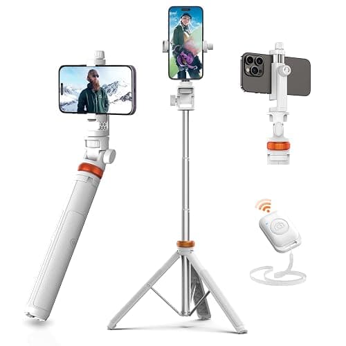 EUCOS 62" Tripod for iPhone, Sturdy Selfie Stick Tripod with Remote & Lightweight Phone Stand, Solidest Portable Cell Phone Tripod, Compatible iPhone Pro Max/Android [White] - Image 1