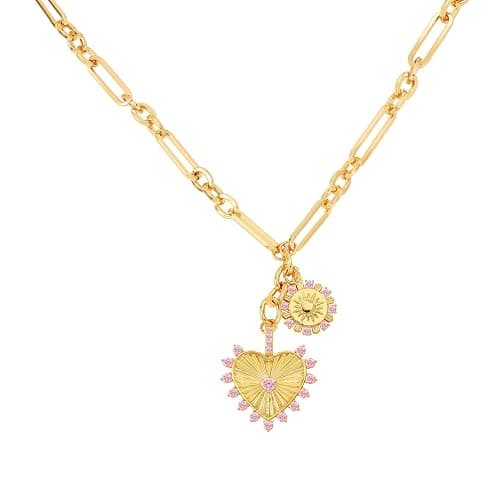 Chmnigma Chunky Gold Heart Necklaces for Women 18K Gold Plated Charm Necklace Sun Pendant Chain Jewelry. - Image 1