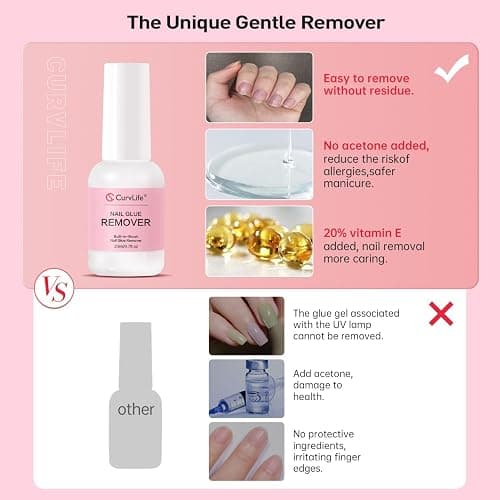Curvlife Multi-functional Brush-on Nail Glue Remover 20ml for Press On and Fake Nails - Cuticle Pusher for Women thumbnail 3