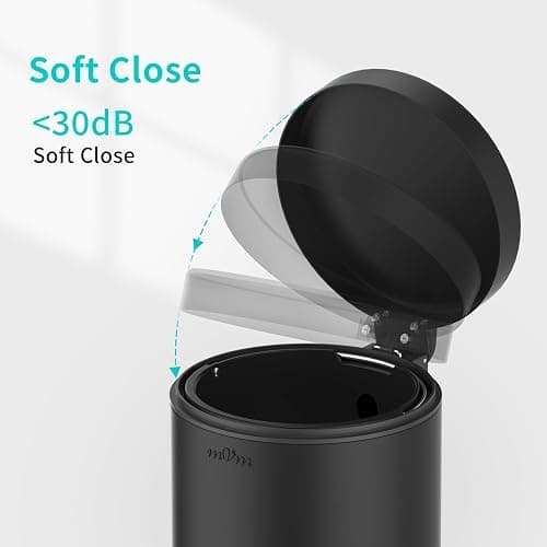 mVm Bathroom Trash Can,1.3 Gallon/5 Lliter Small Trash Can with Lid and Foot Pedal,Soft-Close,Anti-Fingerprin.Step Round Stainless Steel Garbage Can for Bathroom,Bedroom,Office,Living Room(Black) thumbnail 3