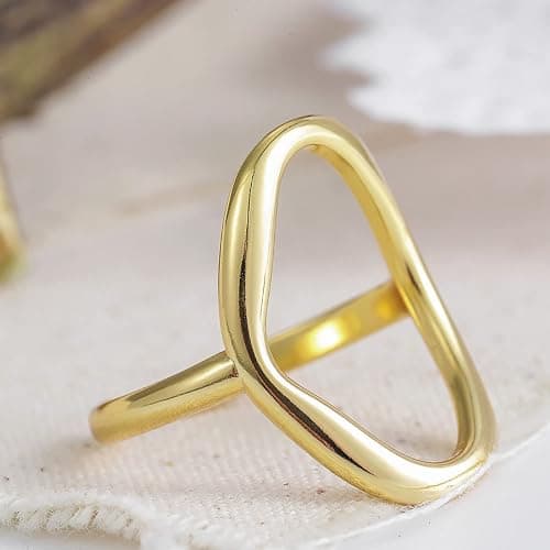 Oval Round Loop Open Statement Ring for Women Fashion 18K Gold Plated Ring Classic Oval Adjustable Ring Dainty Promise Minimalist Rings Jewelry for Women thumbnail 6