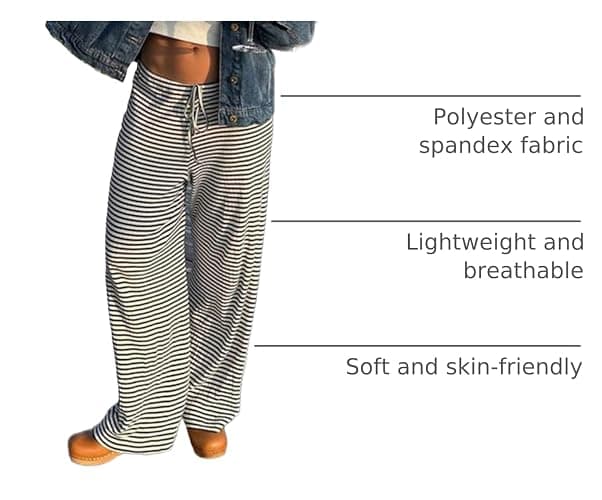 Pnahip Women's Comfy Pajama Loose Casual Drawstring Lounge Pants - Striped Print Stretch Wide Leg thumbnail 4