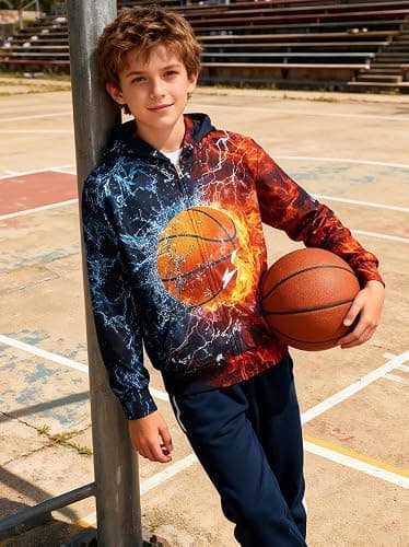 Idgreatim 6-14T Boys Zip Up Hoodies Kids 3D Graphic Hoody Sweatshirt Zipper Pullover with Pockets thumbnail 5