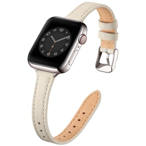 SUNFWR Leather Strap for Apple Watch 42mm 41mm 40mm 38mm 44mm 45mm 46mm | Slim&Thin Genuine Leather iWatch Replacement Elegant Band fits iWatch Series 11 10 9 8 7 6 5 4 3 2 1/SE - Image 1