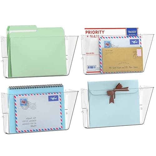 Gawerk 4 Pack Clear Single Pocket Wall File Holder Hanging Wall Organizer, Wall Mount Mails Magazines Organizer for Office and Home - Image 1
