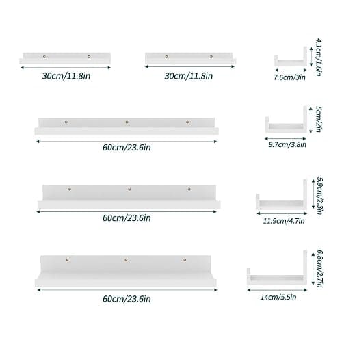 Giftgarden 24 Inch Wall Mounted Floating Shelves Set of 5, White Wood Wall Shelves for Bathroom, Bedroom, Kitchen, Living Room Storage and Decoration, Wooden Picture Ledge thumbnail 3