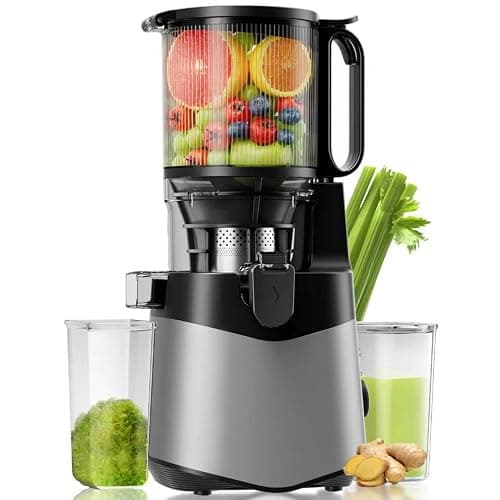 EanOruus Cold Press Juicer, 5.8" Wide Feed Chute Juice Extractor Machine with 400W, High Juice Yield, Slow Masticating Juicer for Whole Vegetables & Fruits, Dark Grey - Image 1