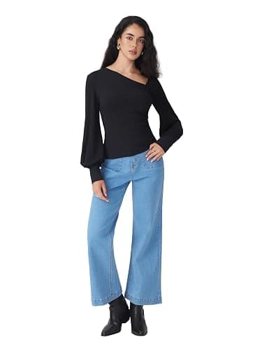 CIDER Womens Wide Leg Jeans High Waisted Stretchy Denim Flared Pants with Pockets thumbnail 4
