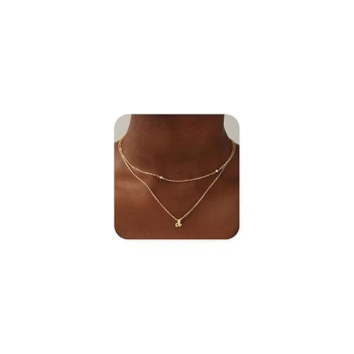 Turandoss Layered Cursive Initial Necklace for Women, 14K Gold Plated A–Z Letter Pendant Jewelry, 15"+2.5" CZ Choker & 17"+2.5" Alphabet Necklace, Dainty Personalized Gift for Her thumbnail 2