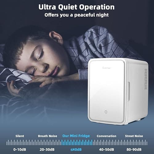 COSTWAY 10L Beauty Mini Fridge, 3-level Brightness AC/DC Skincare Refrigerator with Touch Screen Mirror, Removable Shelves, Portable Mini Cooler and Warmer for Skincare Cosmetics Bedroom thumbnail 5