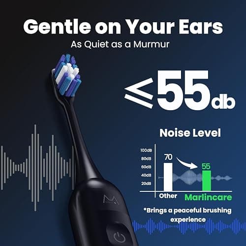 Electric Toothbrush, Marlincare Electric Toothbrush for Adults 180 Days Battery Life Rechargeable with 5 Modes, 48000VPM Motor Smart Timer IPX8, Sonic Toothbrush with 4 Brush Heads &Travel Case, Black thumbnail 4