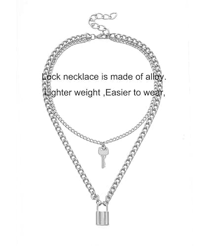 Tanyoyo Lock Key Pendant Necklace Statement Long Chain Punk Multilayer Choker Necklace for Women Men thumbnail 3