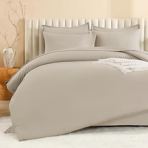 Litanika Comforter King Size Set Oatmeal - 7 Pieces Bed in a Bag King Bedding Comforter Sets, Plain Lightweight Bed Set with Comforter, Sheets, Pillowcases & Shams thumbnail 4