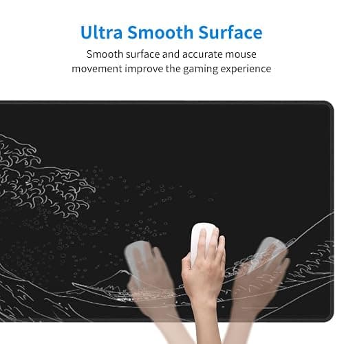Japanese Gaming Mouse Pad Black Mouse Pad Kanagawa Large Mousepad Non-Slip Rubber Base Waterproof with Stitched Edges for Gaming Office Home, 31.5x11.8 Inch (Black Wave) thumbnail 4