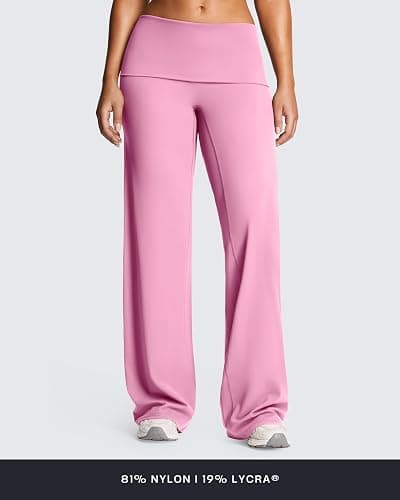 Aoxjox Women's Workout Athlenza Fold Over Waist Straight Leg Bottoms Lumastretch™ Gym Yoga Pants 31"/33"/35" thumbnail 3