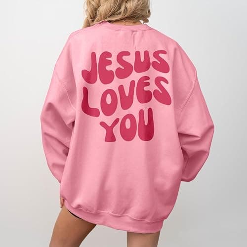 Kelxjia Christian Sweatshirts Women Jesus Loves You Sweatshirt Faith God Shirts Religious Hoodie Oversized Crewneck Pullover thumbnail 6