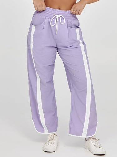 Fisoew Women's Baggy Wide Leg Pants Casual Drawstring Elastic Waisted Contrast Color Workout Y2K Track Pants thumbnail 2