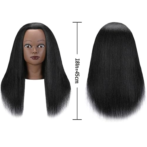 SOPHIRE 100% Real Hair Mannequin Head Training Head with stand, 18" Hairdresser Cosmetology Mannequin Manikin Training Practice Head Doll for Female Hairstyling - Black - 18 Inch thumbnail 6