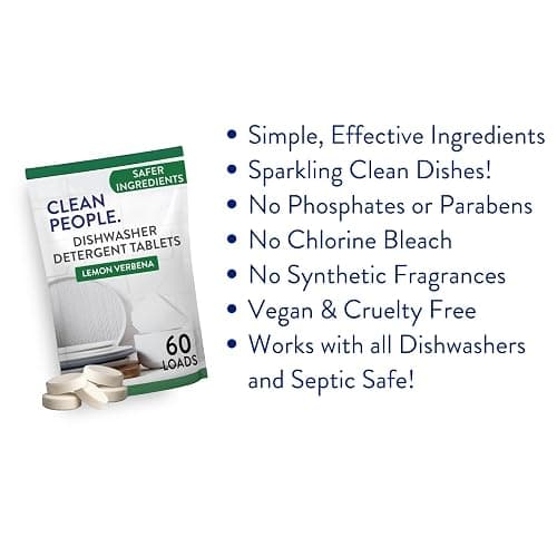Clean People 100% Plastic-Free Dishwasher Detergent Tablets, 60ct, Lemon Verbena thumbnail 5