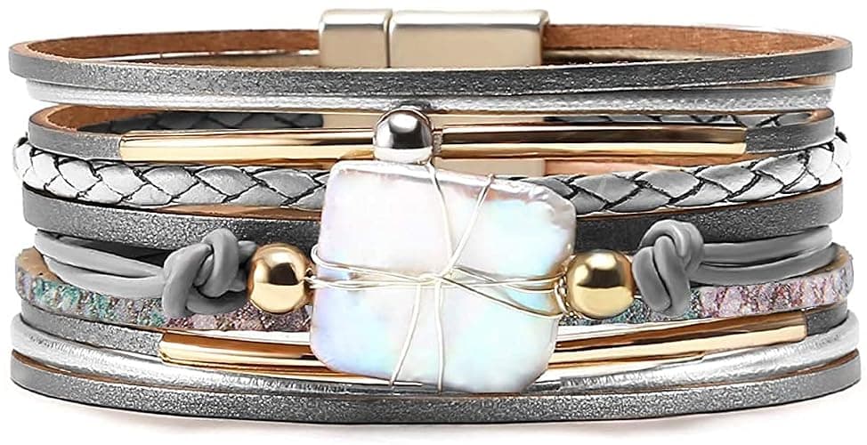 Fesciory Leather Wrap Bracelet for Women, Boho Western Stacked Cuff Jewelry | Stackable Bracelets, Easy-On Clasp, Daily Wear, Pairs with Boho Western Outfits, Gift for Women thumbnail 2