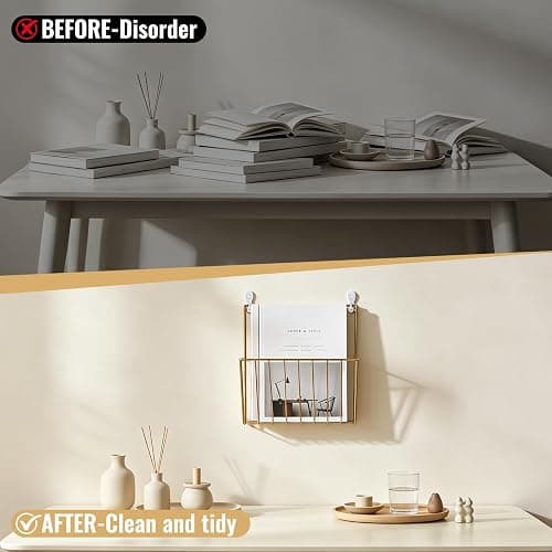4Pack Wall Magazine Rack, Gold Magazine Holder, Metal Wall File Organizer | Space Saving, File Organizer, Wall Mount, Sturdy Iron Metal, Modern U-Shape, Smooth Welds, for Home Office Bathroom thumbnail 5