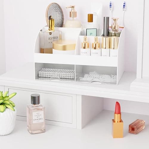 Makeup Organizer with Drawers, Cosmetic Storage for Dresser Vanity and Bathroom Countertop, Beauty Holder for Lipstick Brush, Skincare Organizer for Vanity, Cosmetic Display Case (White) thumbnail 6