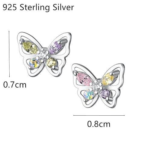 Pargleev Cute Butterfly Stud Earrings Sterling Silver 925 Dainty Cubic Zriconia Crystal Studs Gifts for Women Girls thumbnail 4