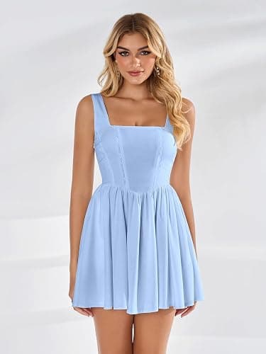 VKIHOC Women Summer Floral Mini Dress Smocked A Line Lace Graduation Casual Sundress with Pockets 2026 thumbnail 3