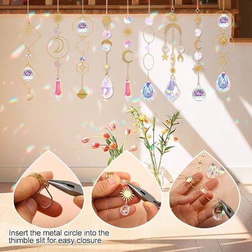 HYBEADS 200 pcs DIY Sun Catchers Making Kits Craft for Adults Crystal Suncatchers Supplies Stained Glass Window Hanging Prism Indoor Outdoor Garden Xmas Decor with Rainbow Maker Pendants Chains thumbnail 3