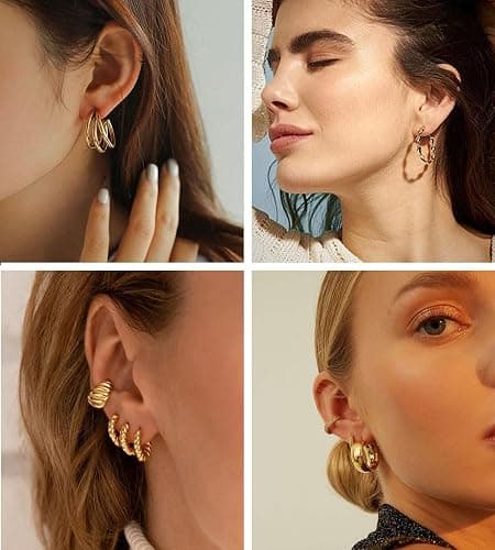 36 Pairs Gold Hoop Earrings Set for Women, Chunky Gold Earrings Multipack, Trendy Hypoallergenic Silver Hoop Earring Pack (Gold) thumbnail 4