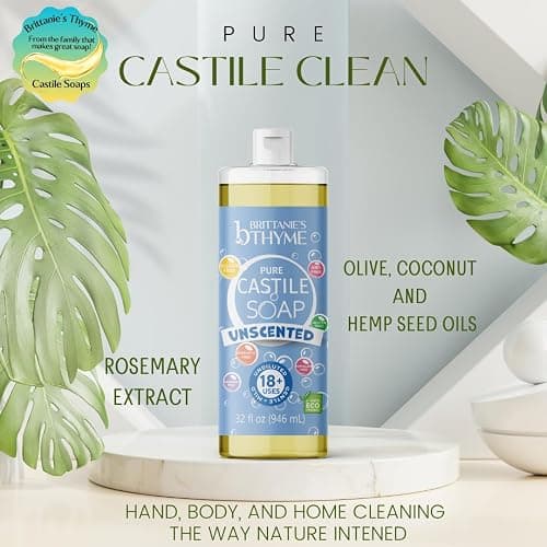 Brittanie’s Pure Castile Liquid Soap Refill, Unscented, 32 Ounce Pack of 2 | Dish Soap, Hair & Body, Home, Gentle and Pure, Made with Natural Luxurious Oils, Vegan & Gluten Free Non-GMO thumbnail 6