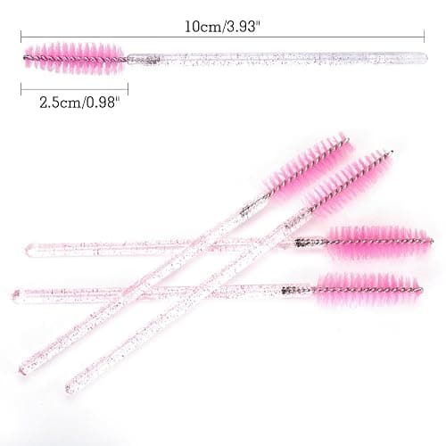 G2PLUS 100 PCS Disposable Eyelash Brushes Spoolies: Pink Crystal Mascara Wands Applicator for Eyelash Extensions thumbnail 2