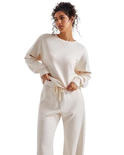 SUUKSESS Women Modal Fall 2 piece outfits Oversized Sweatshirt Wide Leg Pants thumbnail 2
