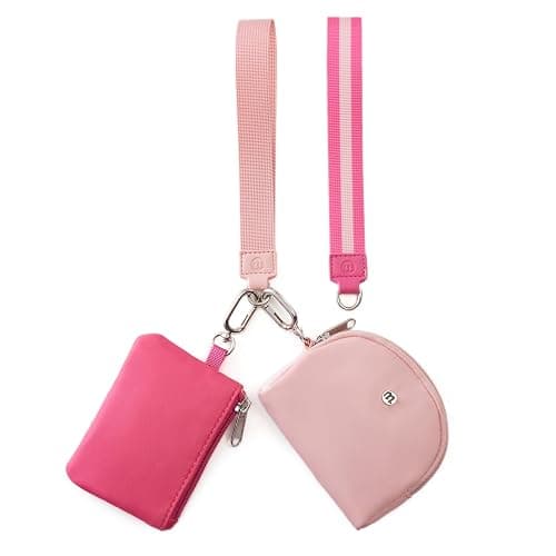 Mini Dual Pouch Wristlet Wallet for Women – Zip Around wristlet Keychain Wallet with 2 Wristlets, Ideal for Dog Walking, Coffee Runs & Lunch Break Essentials (Rose+Pink) - Image 1