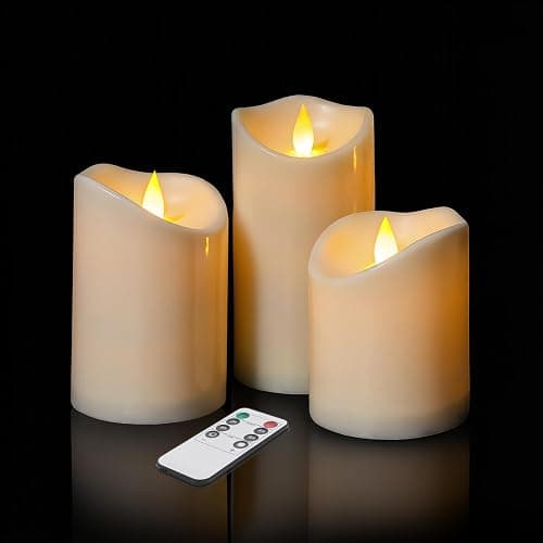 Flameless Candles 4" 5" 6" Set of 3 Outdoor Indoor Ivory Pillars Battery Operated Flickering Candles with Cozy Climbing Flame Effect, 8-Key Remote Timer, Plastic LED Candles for Wedding Decor - Image 1